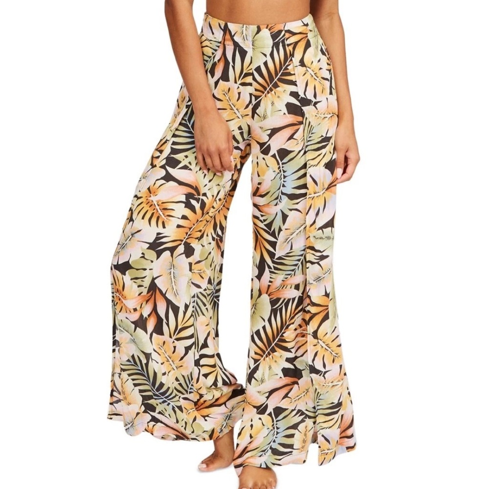 Billabong Small Tropical Flowy Slit Leg Floral Print Wide-Leg Pants
